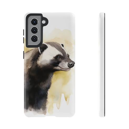 Badger on a Yellow Background - Impact Resistant Phone Case Samsung Galaxy S21 Glossy